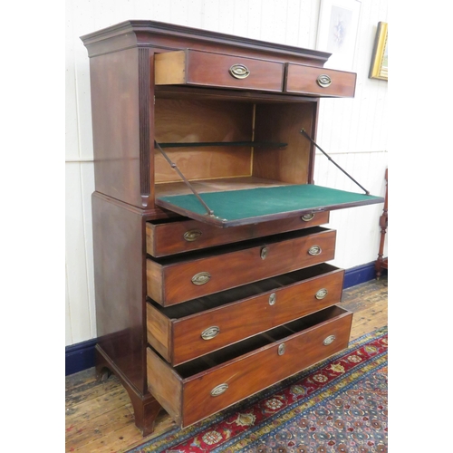 290 - Edwardian mahogany cabinet on chest with oval reeded brass drop handles and escutcheons, on bracket ... 