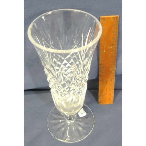 294 - Waterford Crystal cut glass trumpet shaped flower bud vase with strawberry diamonds