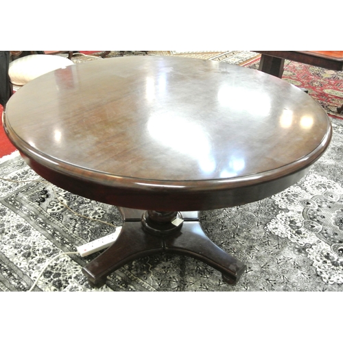 295 - Victorian mahogany round dining or library table raised on baluster turned column, on concave plinth... 