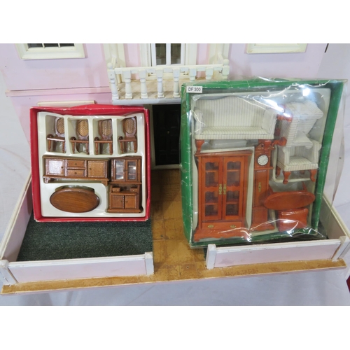 296 - Edwardian style dolls house together with 2 boxes of doll house furniture