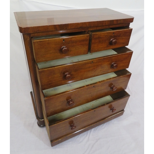 300 - Victorian mahogany chest of 2 short and 3 long drawers with bun handles, on bun feet