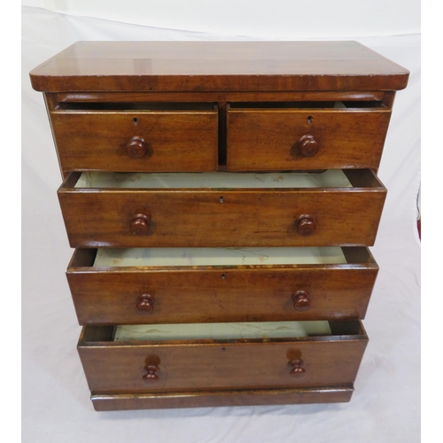 300 - Victorian mahogany chest of 2 short and 3 long drawers with bun handles, on bun feet