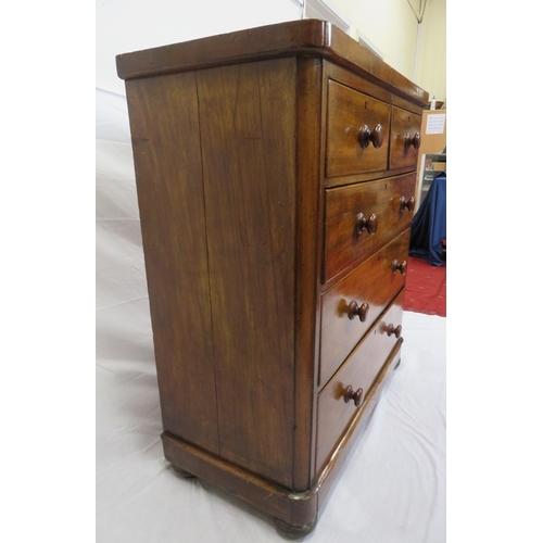 300 - Victorian mahogany chest of 2 short and 3 long drawers with bun handles, on bun feet