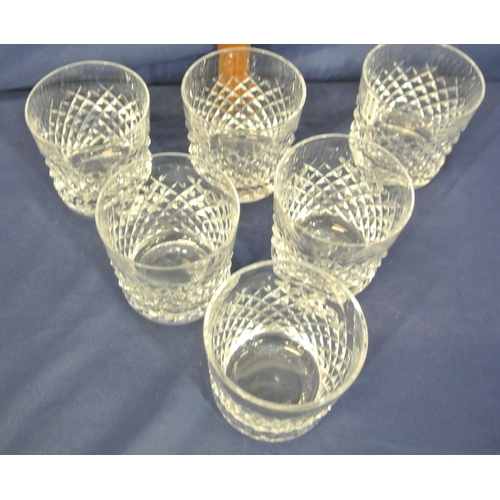 312 - Set of 6 Waterford Crystal cut glass whiskey tumblers with diamond decoration