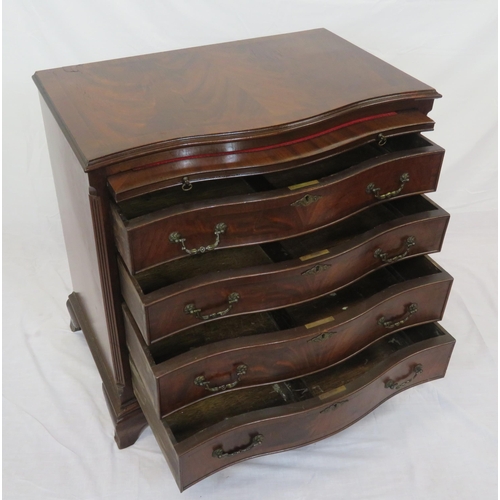 314 - Edwardian mahogany serpentine fronted bachelors chest with pull-out shelf, 4 drawers with drop handl... 