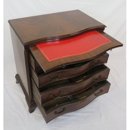 314 - Edwardian mahogany serpentine fronted bachelors chest with pull-out shelf, 4 drawers with drop handl... 