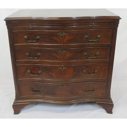 314 - Edwardian mahogany serpentine fronted bachelors chest with pull-out shelf, 4 drawers with drop handl... 