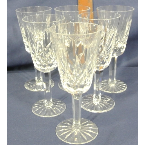 318 - Set of six Waterford Crystal stemmed port glasses with diamond decoration