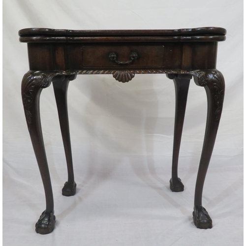 320 - George II mahogany card table with fold-over top, gateleg support, 'dog-ear' corner candle stands, d... 