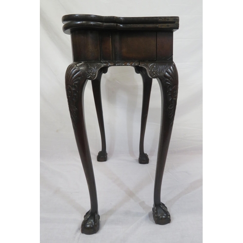 320 - George II mahogany card table with fold-over top, gateleg support, 'dog-ear' corner candle stands, d... 