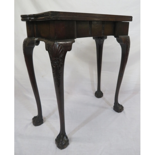 320 - George II mahogany card table with fold-over top, gateleg support, 'dog-ear' corner candle stands, d... 