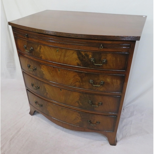 324 - Edwardian mahogany bowfront bachelors chest with shelf, 4 drawers under with drop handles, on bracke... 