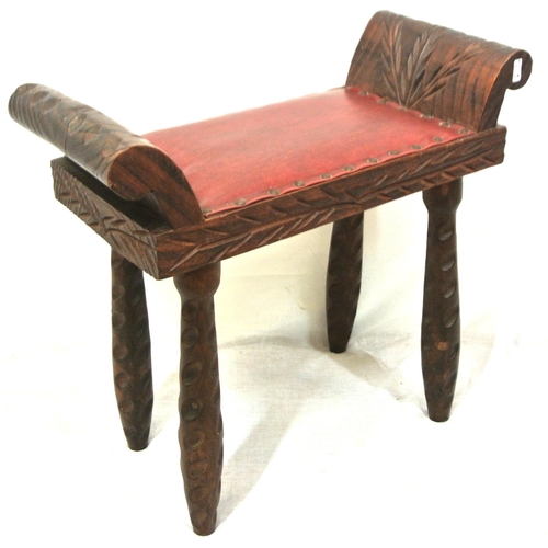 331 - Small piano stool with red leather seat