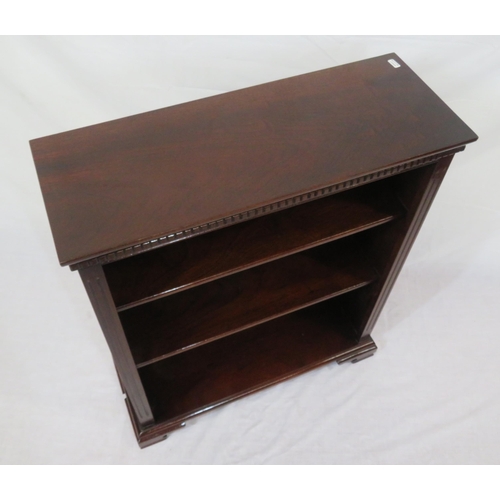 332 - Edwardian style mahogany open bookcase with dentil frieze, on plinth