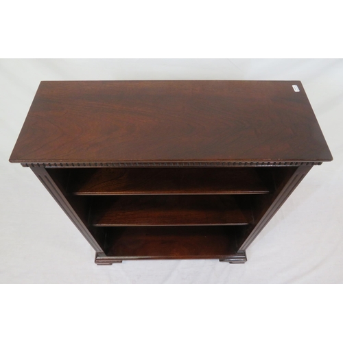 332 - Edwardian style mahogany open bookcase with dentil frieze, on plinth