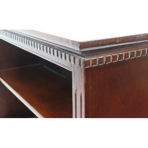 332 - Edwardian style mahogany open bookcase with dentil frieze, on plinth