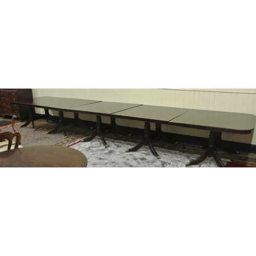 359 - 5 section Edwardian style mahogany boardroom table, each section raised on vase turned columns with ... 