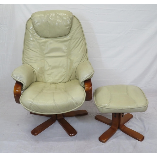 367 - Leather upholstered library armchair and stool with X frame bases