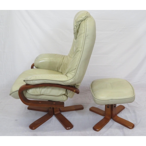 367 - Leather upholstered library armchair and stool with X frame bases