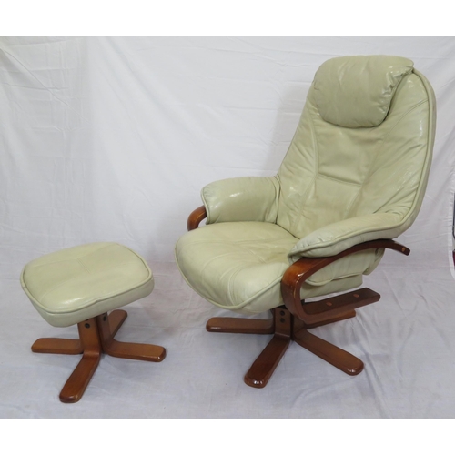 367 - Leather upholstered library armchair and stool with X frame bases