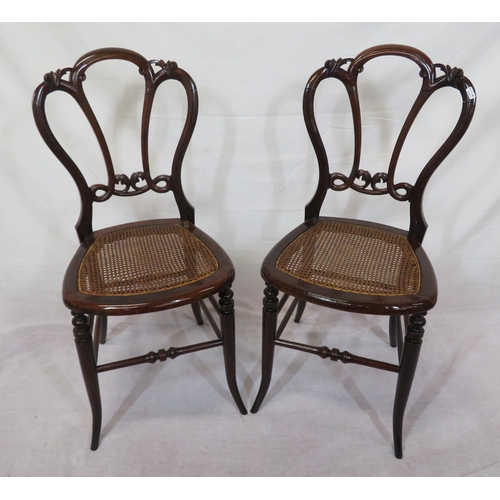 370 - Pair of Victorian style mahogany occasional chairs with shaped backs, wicker seats, shaped legs with... 