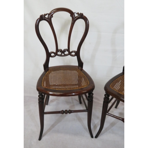 370 - Pair of Victorian style mahogany occasional chairs with shaped backs, wicker seats, shaped legs with... 