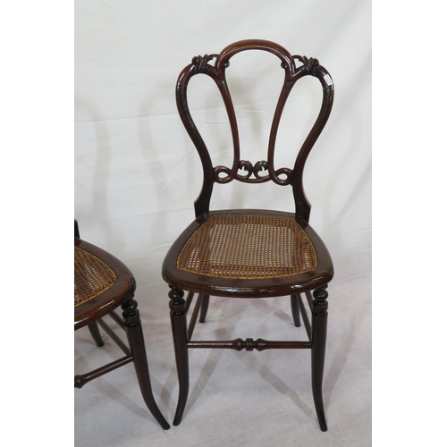 370 - Pair of Victorian style mahogany occasional chairs with shaped backs, wicker seats, shaped legs with... 