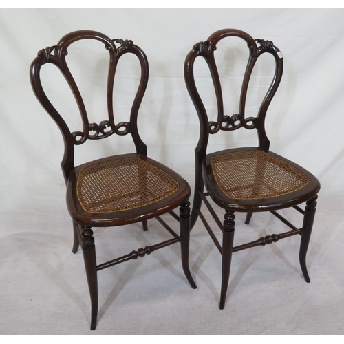 370 - Pair of Victorian style mahogany occasional chairs with shaped backs, wicker seats, shaped legs with... 