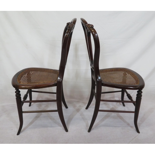 370 - Pair of Victorian style mahogany occasional chairs with shaped backs, wicker seats, shaped legs with... 