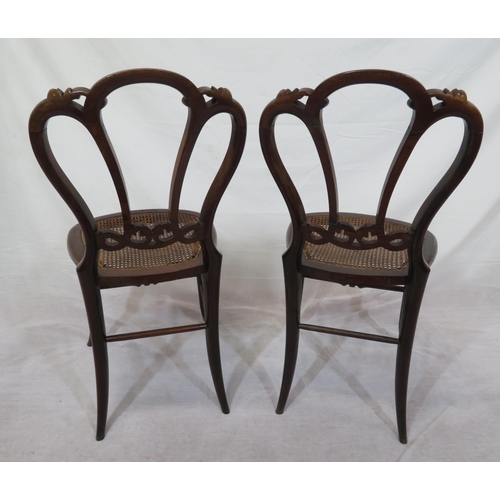 370 - Pair of Victorian style mahogany occasional chairs with shaped backs, wicker seats, shaped legs with... 