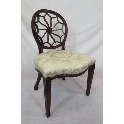 373 - Hepplewhite style occasional chair with ornate spoon back, serpentine fronted seat, on chamfered leg... 