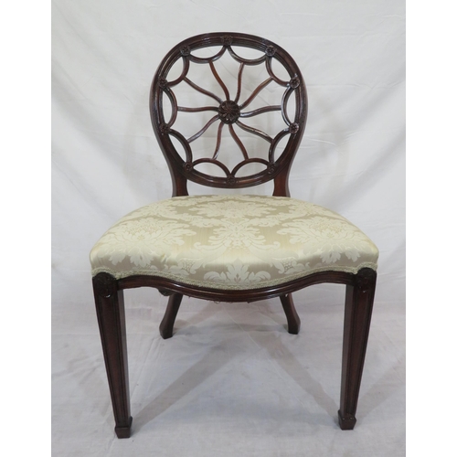 373 - Hepplewhite style occasional chair with ornate spoon back, serpentine fronted seat, on chamfered leg... 