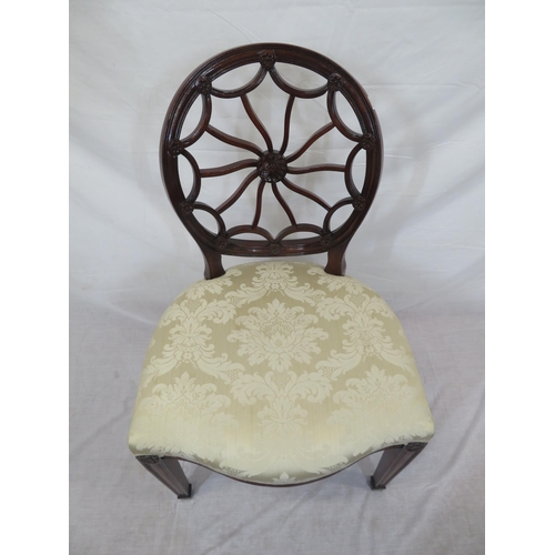 373 - Hepplewhite style occasional chair with ornate spoon back, serpentine fronted seat, on chamfered leg... 