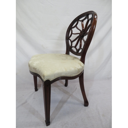 373 - Hepplewhite style occasional chair with ornate spoon back, serpentine fronted seat, on chamfered leg... 