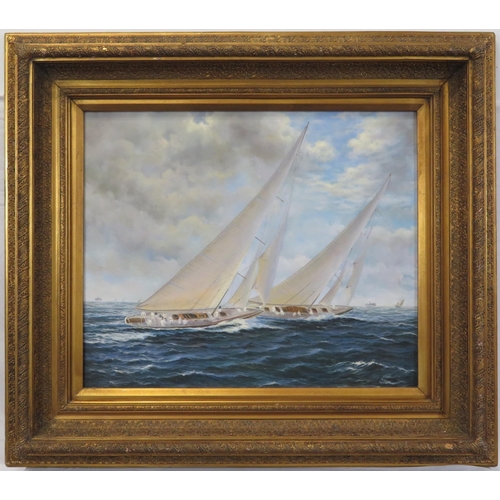 42 - B Murray 'One design yachts racing' oil on canvas 50x60cm, signed   60 x50cm