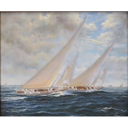 42 - B Murray 'One design yachts racing' oil on canvas 50x60cm, signed   60 x50cm