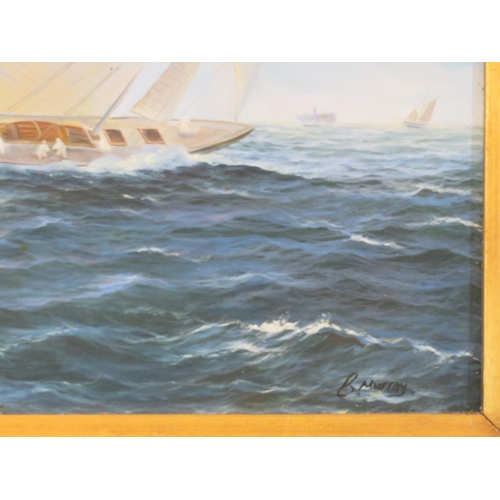 42 - B Murray 'One design yachts racing' oil on canvas 50x60cm, signed   60 x50cm