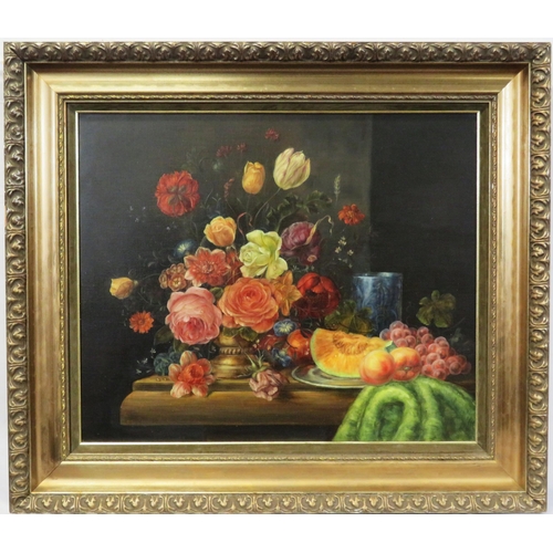 46 - Van Bruyn 'Still life study' oil on canvas, 50x60cm, signed verso