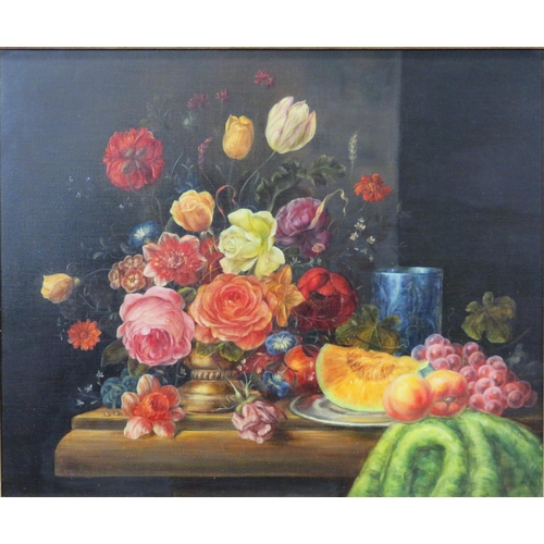 46 - Van Bruyn 'Still life study' oil on canvas, 50x60cm, signed verso