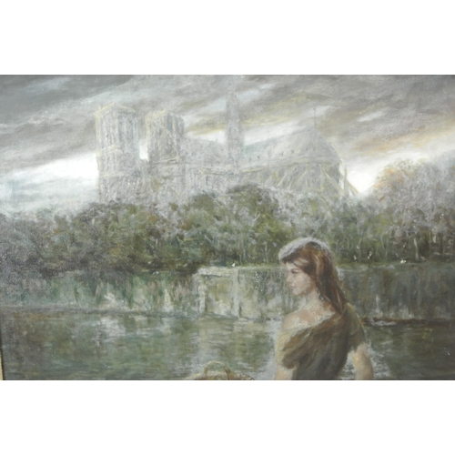 55 - Vinciata, aka Joseph Wallace King 'Girl by the Seine' oil on board, signed verso   70 x55cm