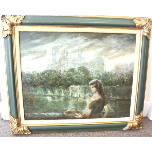 55 - Vinciata, aka Joseph Wallace King 'Girl by the Seine' oil on board, signed verso   70 x55cm