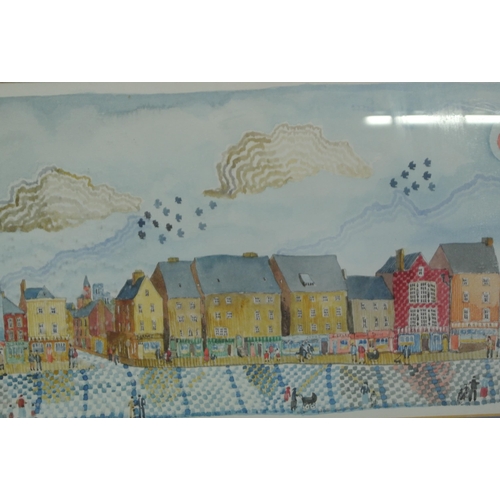 61 - Tom Walsh 'Georges Quay, Cork' watercolour, 20x53cm, signed