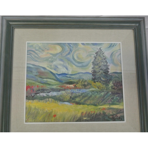 68 - Ruth D Kelly 'Landscape with river' oil on board, 23x H 28cm, signed H 23x 28cm