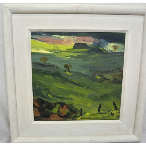 71 - Margaret O'Sullivan 'Land, Sea and bog' oil on canvas initialled, 30x30cm, signed verso