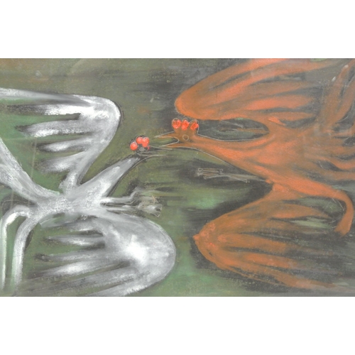 76 - Anne Yeats (1919 - 2001) 'Birds fighting' oil on board, 36x52cm, signed