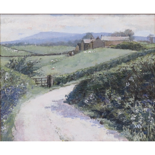 77 - Margaret Brown 'Country lane' oil on board, 23x28cm initialled