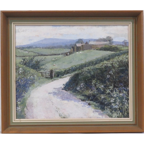 77 - Margaret Brown 'Country lane' oil on board, 23x28cm initialled