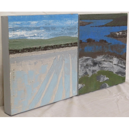 8 - DP Anderson 'Hebridean beach & Coastline' pair of oils on canvas, 30x30cm each, initialled