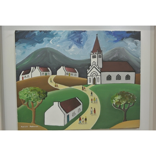 93 - Patrick Robinson 'Going to Mass' oil on canvas, 40x50cm, signed