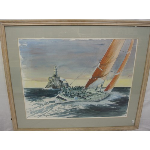 56 - Brian Byrnes 'NCB off Fastnet' watercolour, 55x72cm, signed